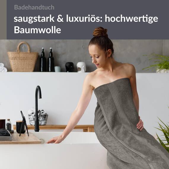 Lashuma Handtuch groß 100x150 cm, Linz XXL Strandtuch Grau - Dunkel, Badetuch Männer Frottee