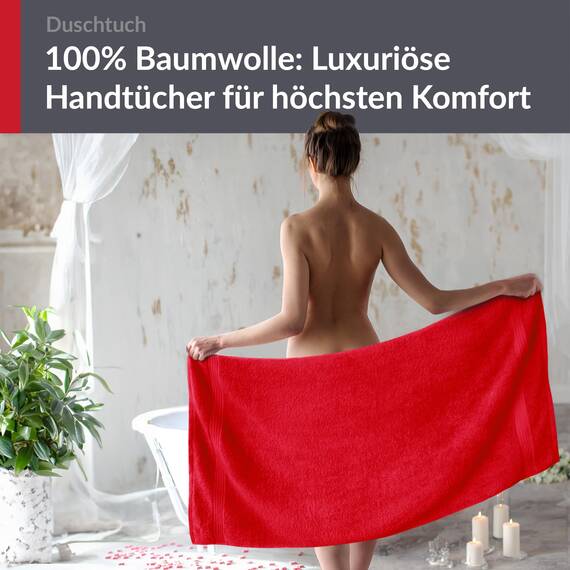 Lashuma Deluxe Badetuch 70x140 cm Rot - Scharlach, Linz Premium Duschtuch aus 100% Baumwolle Made in Portugal