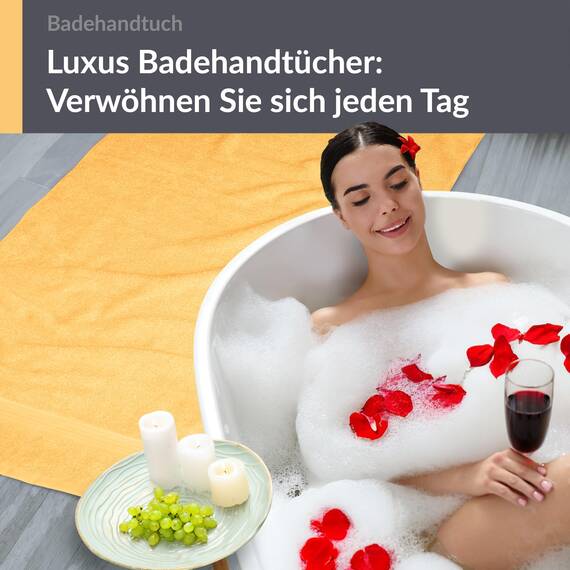 Lashuma Badehandtuch XXL Gelb - Aprikose, Linz großes Duschtuch 100x150 cm weich & flauschig
