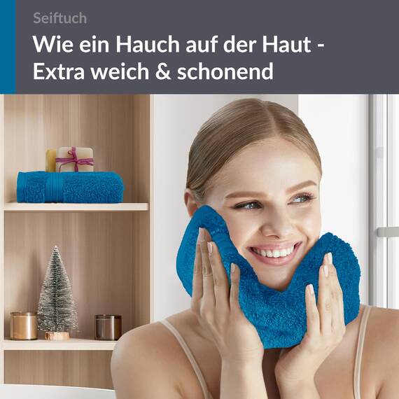 Lashuma Handtücher Set Frottee Linz, 2er Pack Gästehandtücher Blau - Petrol, Seiftücher Premium 30x30 cm