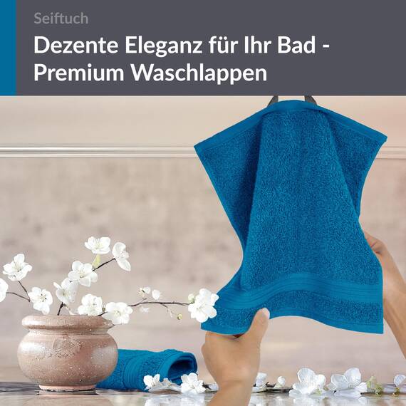 Lashuma Handtücher Set Frottee Linz, 2er Pack Gästehandtücher Blau - Petrol, Seiftücher Premium 30x30 cm