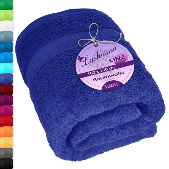 Lashuma Badetuch Herren groß Blau - Königsblau, Linz Reisen Strandtuch XXL 100x150 cm