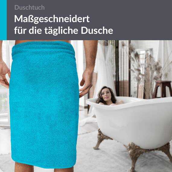 Lashuma Frottee Herren Duschtuch Blau - Aquamarin, Linz weiches & saugstarkes Badetuch 70x140 cm