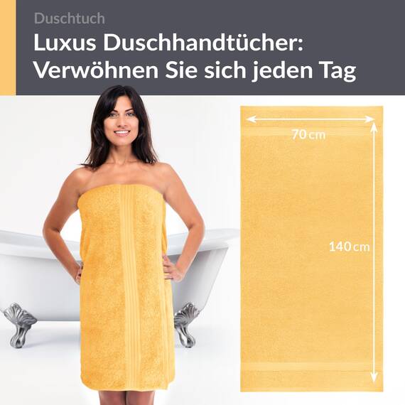 Lashuma Premium Duschtuch 70x140 cm Gelb - Aprikose, Linz Frottee Dame Duschhandtuch aus 100% Bumwolle