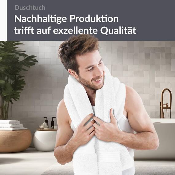 Lashuma Duschhandtuch weiß 70x140 cm, Linz Badetuch Gross, Frottee Duschtuch Hotelqualität