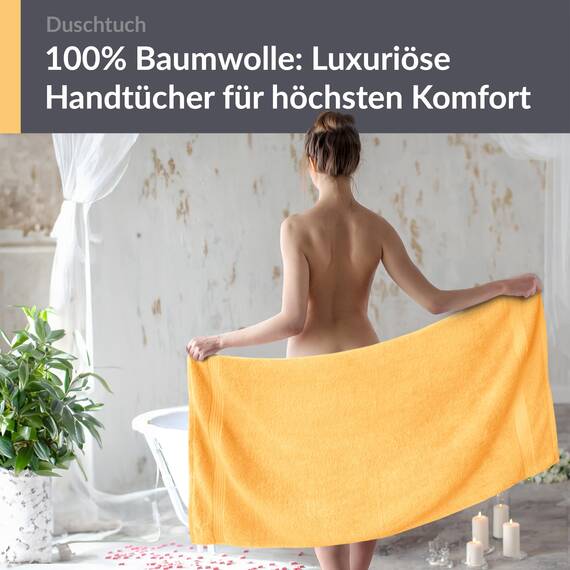 Lashuma Premium Duschtuch 70x140 cm Gelb - Aprikose, Linz Frottee Dame Duschhandtuch aus 100% Bumwolle