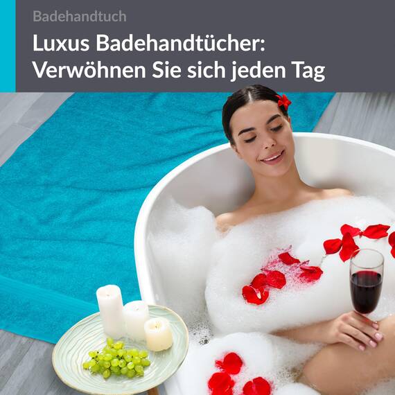 Lashuma Badetuch XXL Baumwolle Blau - Aquamarin, Linz Strandtuch groß, Badehandtuch 100x150 cm