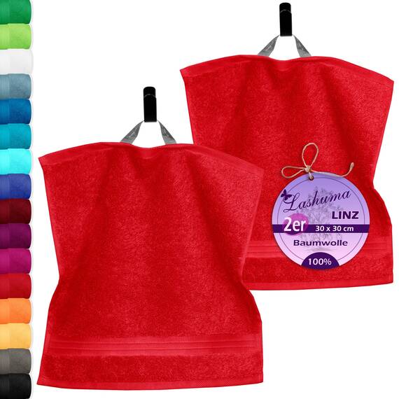 Lashuma kleines Handtuch Rot - Scharlach, Linz 2er Gästetuchset, Seiftücher 30x30 cm