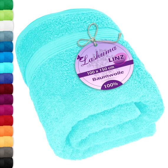 Lashuma Premium Badetuch groß 100x150 cm, Linz Luxus Handtuch aus 100% Baumwolle Türkis, Strandlaken XXL