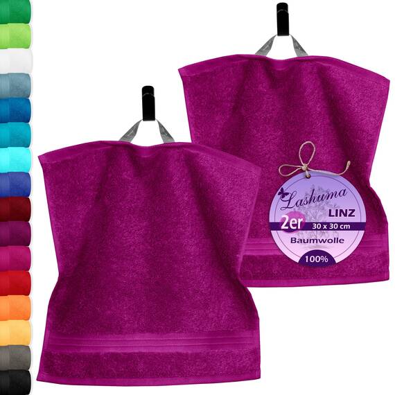 Lashuma Waschlappen Lila - Orchidee, Linz 2er Set Gästehandtücher klein 30x30 cm