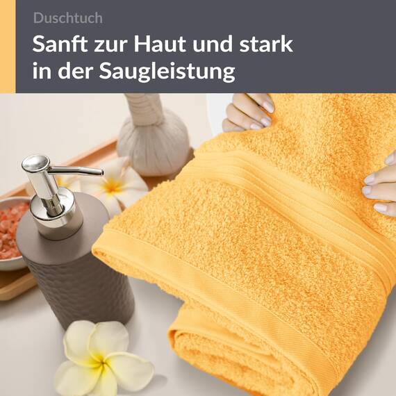 Lashuma Premium Duschtuch 70x140 cm Gelb - Aprikose, Linz Frottee Dame Duschhandtuch aus 100% Bumwolle