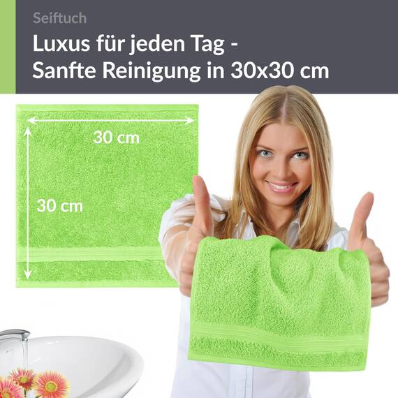 Lashuma 2er Set Waschlappen Apfelgrün, Gästehandtücher 30x30 cm, Linz kleine Handtücher