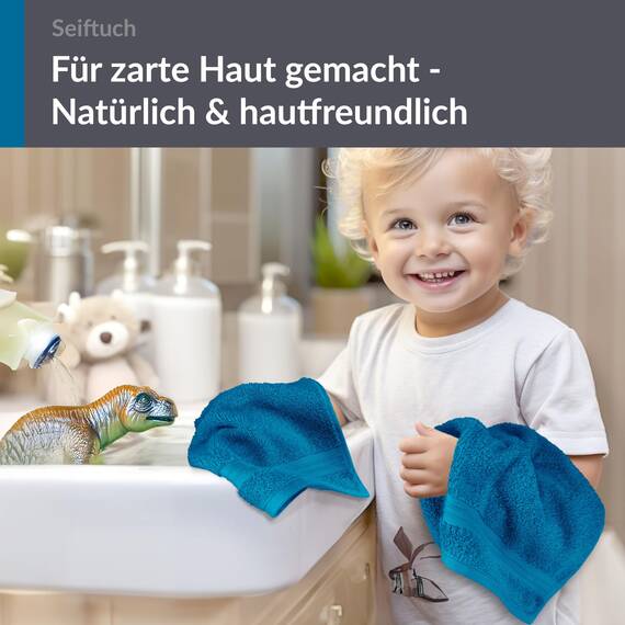 Lashuma Handtücher Set Frottee Linz, 2er Pack Gästehandtücher Blau - Petrol, Seiftücher Premium 30x30 cm