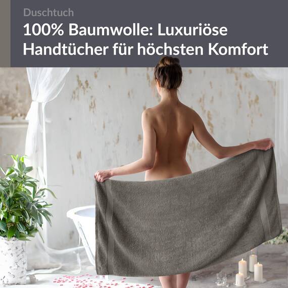 Lashuma Duschtuch Herren 70x140 cm Grau - Dunkel, Linz großes Badetuch für Männer Baumwolle