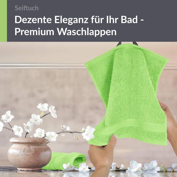 Lashuma 2er Set Waschlappen Apfelgrün, Gästehandtücher 30x30 cm, Linz kleine Handtücher