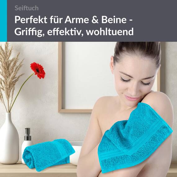 Lashuma 2er Handtuchset Seiftücher Blau Aquamarin, Linz Frottee Gesichtstücher 30x30 cm
