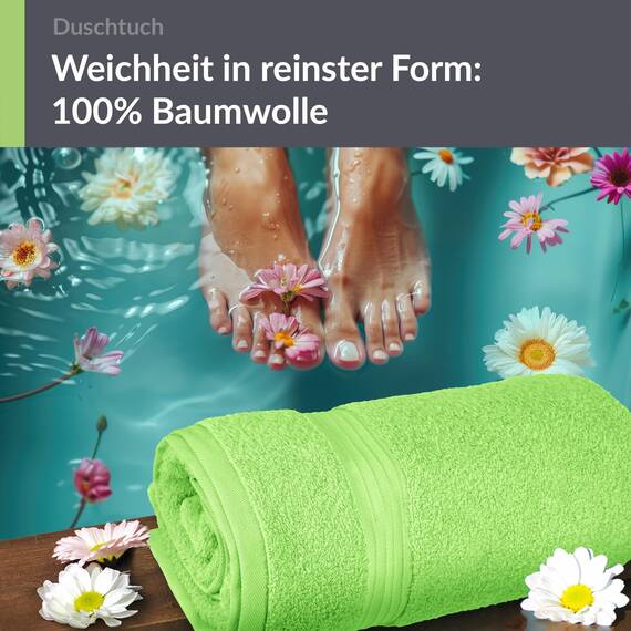 Lashuma Duschtuch 70x140 cm Apfelgrün, Linz Strandliegen Handtuch aus 100% Baumwolle, Badetuch für Strand