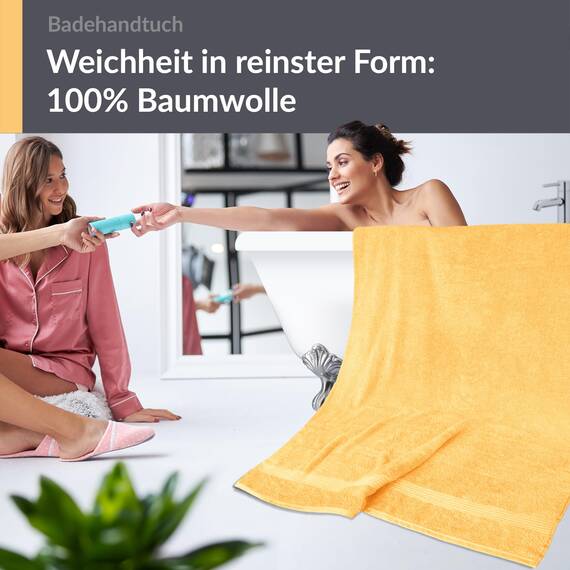 Lashuma Badehandtuch XXL Gelb - Aprikose, Linz großes Duschtuch 100x150 cm weich & flauschig