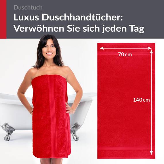 Lashuma Deluxe Badetuch 70x140 cm Rot - Scharlach, Linz Premium Duschtuch aus 100% Baumwolle Made in Portugal