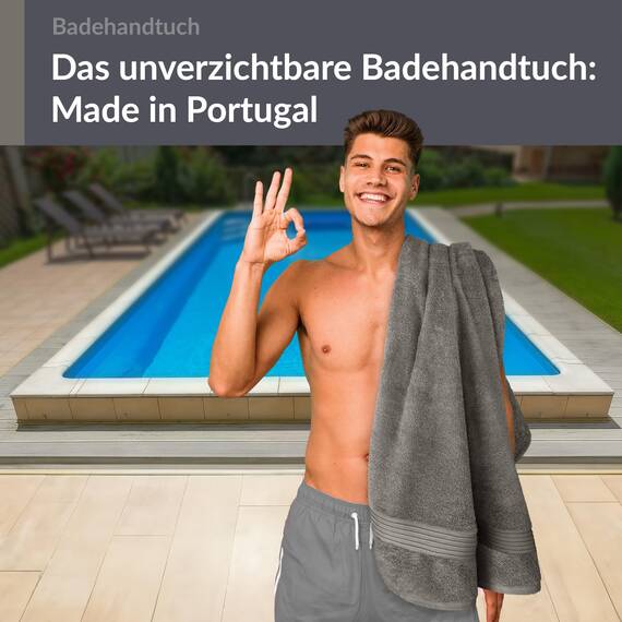 Lashuma Handtuch groß 100x150 cm, Linz XXL Strandtuch Grau - Dunkel, Badetuch Männer Frottee