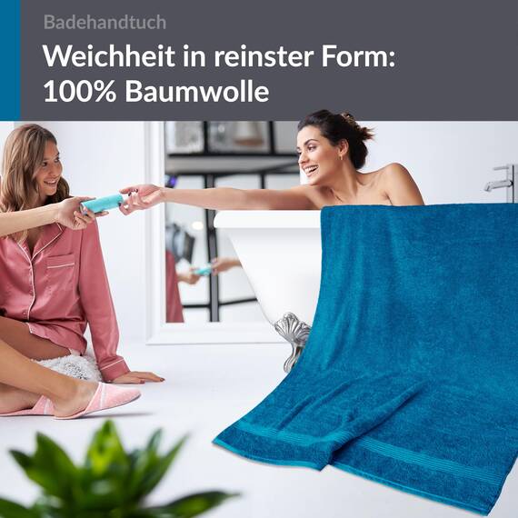 Lashuma Frottee Badetuch groß aus 100% Baumwolle, Linz XXL Duschtuch 100x150 cm Blau - Petrol