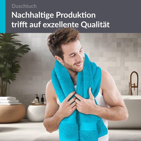 Lashuma Frottee Herren Duschtuch Blau - Aquamarin, Linz weiches & saugstarkes Badetuch 70x140 cm