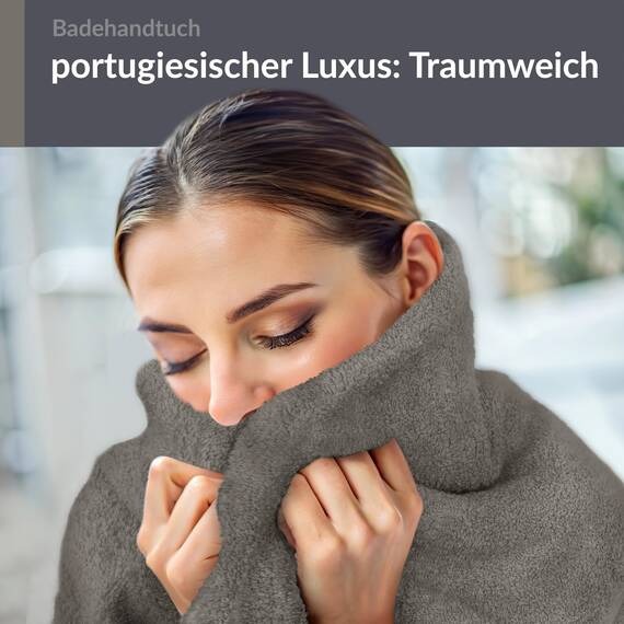 Lashuma Handtuch groß 100x150 cm, Linz XXL Strandtuch Grau - Dunkel, Badetuch Männer Frottee