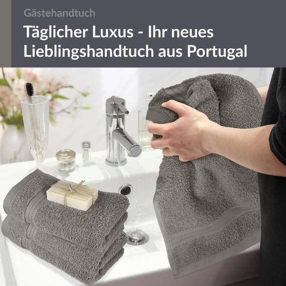 Lashuma 4 Stück Badezimmer Gästetuch Grau - Dunkel, Linz weiche Frotteetücher 30x50 cm