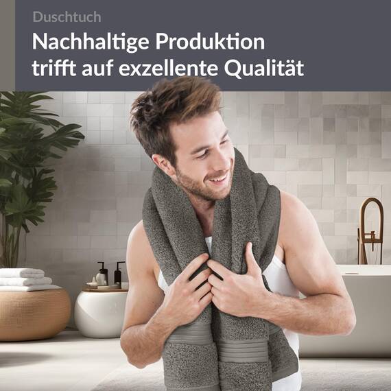 Lashuma Duschtuch Herren 70x140 cm Grau - Dunkel, Linz großes Badetuch für Männer Baumwolle