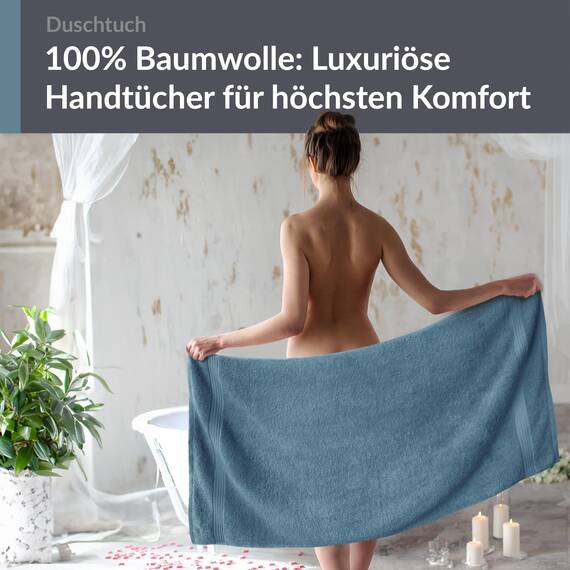 Lashuma Frottee Badetuch 70x140 cm, Linz Duschhandtuch groß Baumwolle Blau - Tauben