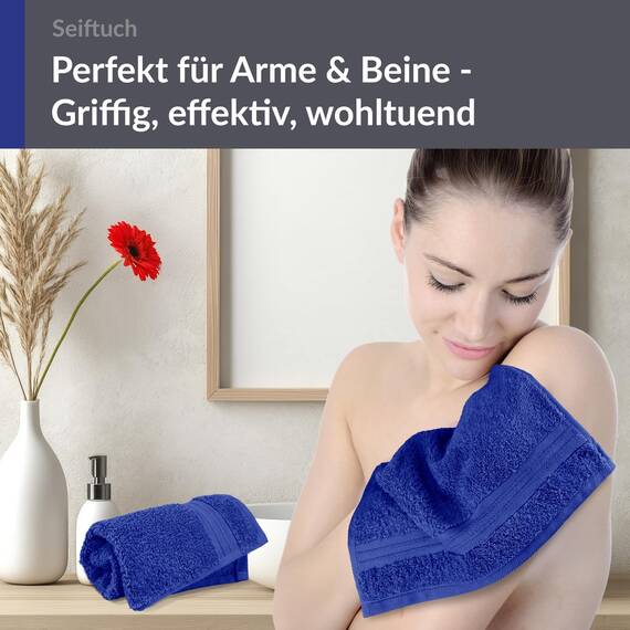 Lashuma Seiftuch 30x30 cm, 2er Set Waschlappen Blau - Königsblau, Linz Baumwolle Frotteetücher