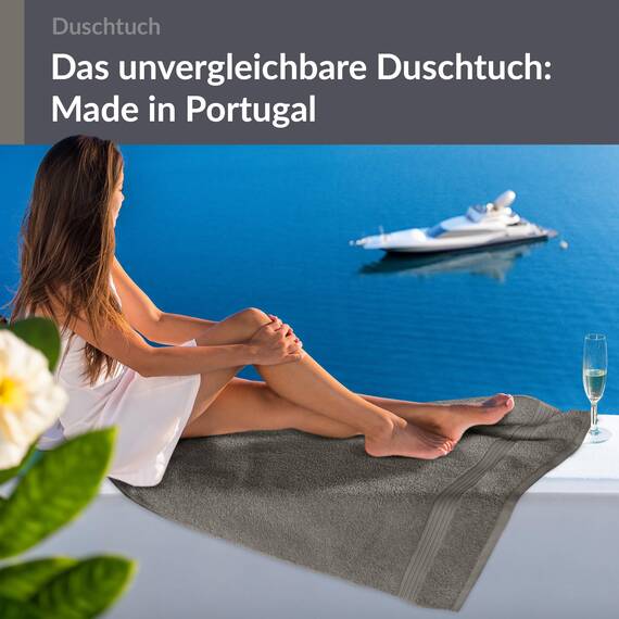 Lashuma Duschtuch Herren 70x140 cm Grau - Dunkel, Linz großes Badetuch für Männer Baumwolle