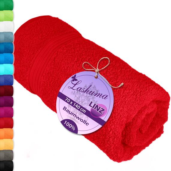Lashuma Deluxe Badetuch 70x140 cm Rot - Scharlach, Linz Premium Duschtuch aus 100% Baumwolle Made in Portugal