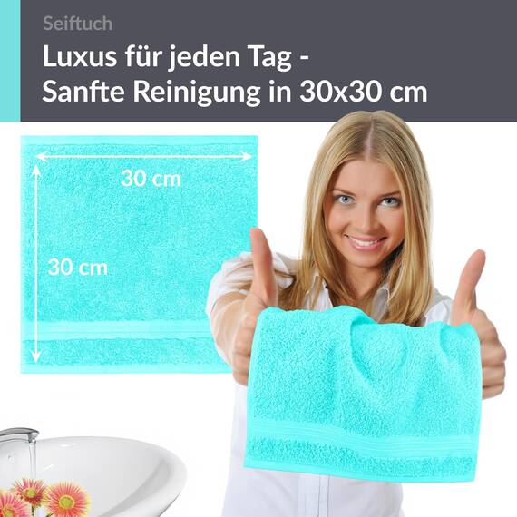 Lashuma Mini Handtücher Türkis, Linz 2er Set Waschlappen 30x30 cm