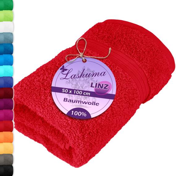 Lashuma Schulter Badehandtuch, 50x100 cm, Linz Liegenauflage Frottee Handtuch Rot - Scharlach