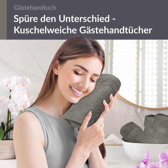 Lashuma 4 Stück Badezimmer Gästetuch Grau - Dunkel, Linz weiche Frotteetücher 30x50 cm