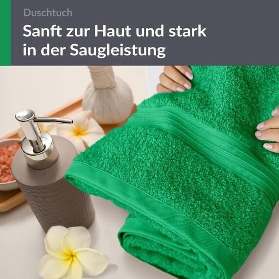 Lashuma Handtuch Frottee groß, Linz Flauschiges Duschtuch 70x140 cm, Badetuch Grün - Forst