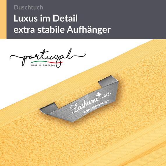 Lashuma Premium Duschtuch 70x140 cm Gelb - Aprikose, Linz Frottee Dame Duschhandtuch aus 100% Bumwolle