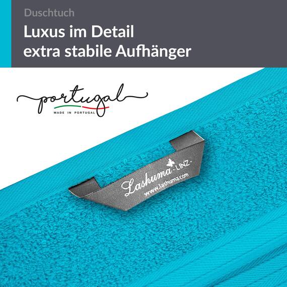 Lashuma Frottee Herren Duschtuch Blau - Aquamarin, Linz weiches & saugstarkes Badetuch 70x140 cm