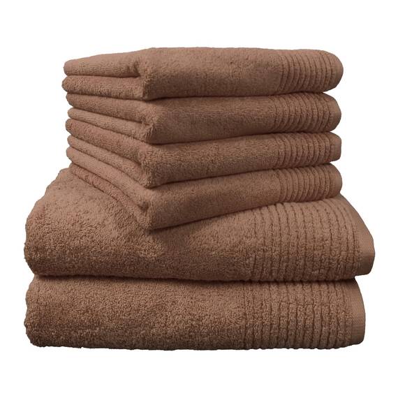 Dyckhoff Handtuchset "Brillant", 2 Badetücher / Duschtücher 70 x 140 cm und 4 Handtücher 50 x 100 cm, 6-teilig, nuss