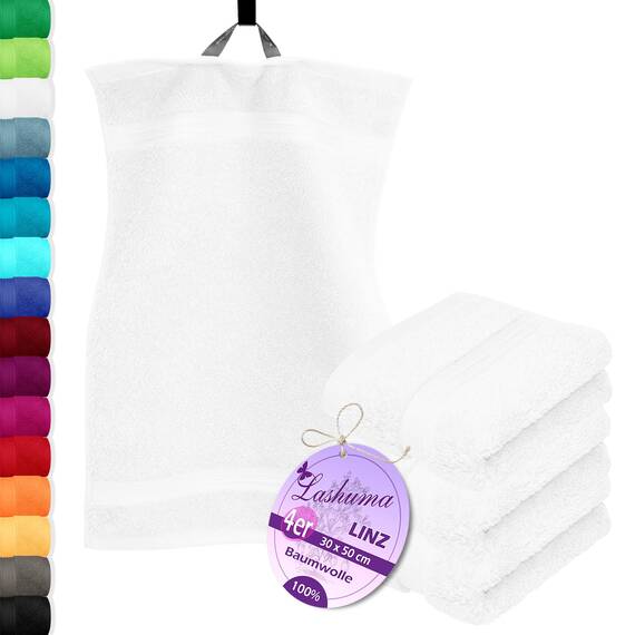 Lashuma 4er Premium Handtuchset Weiß, Linz kleine Frottee Gästetücher 30x50 cm