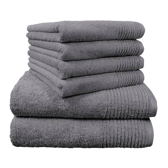 Dyckhoff Handtuchset Brillant, 2 Badetücher 70 x 140 cm und 4 Handtücher 50 x 100 cm, 6-teilig, grau