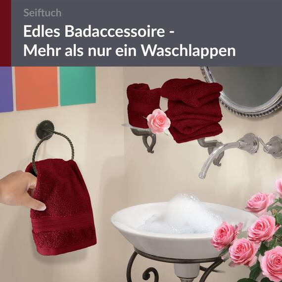 Lashuma 6er Set Frottee Seiftuch 30x30 cm, Linz Gästehandtücher Set Rot - Rubin