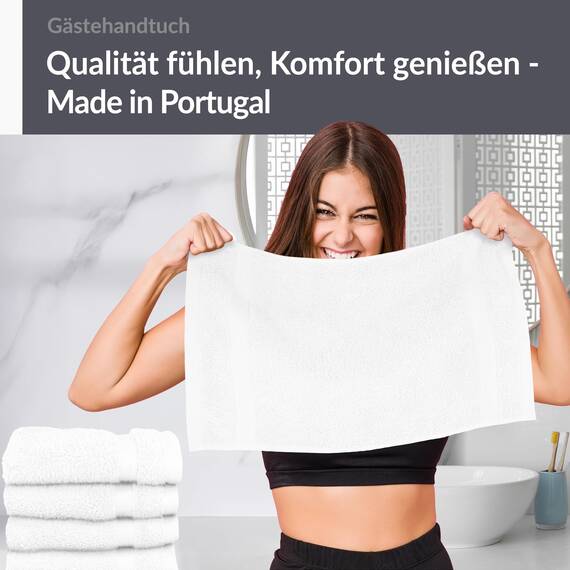 Lashuma 4er Premium Handtuchset Weiß, Linz kleine Frottee Gästetücher 30x50 cm