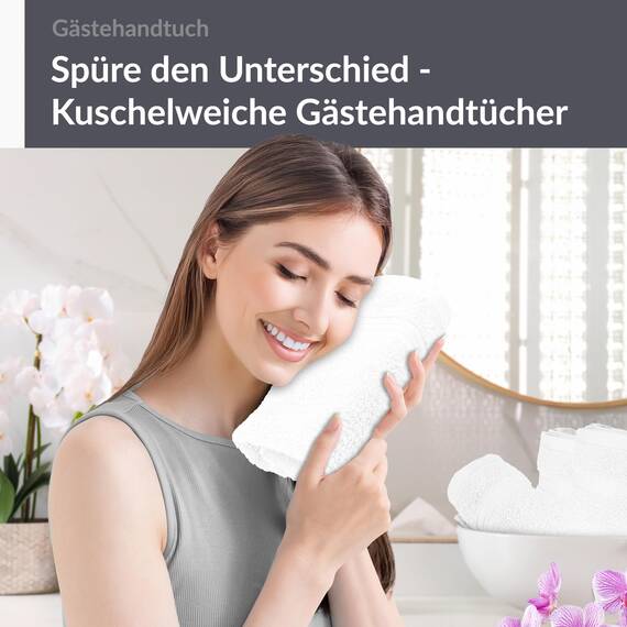 Lashuma 4er Premium Handtuchset Weiß, Linz kleine Frottee Gästetücher 30x50 cm