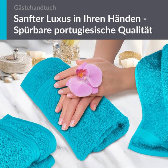 Lashuma 4X Gästetuch 30x50 cm, Handtuchset Blau - Aquamarin, Linz Handtücher klein