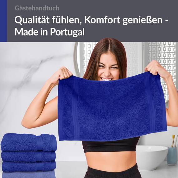 Lashuma 4 teiliges Gästetuch Set - Frottee Serie Linz - WC Handtücher Klein 30x50 - Gästehandtuch Königs Blau
