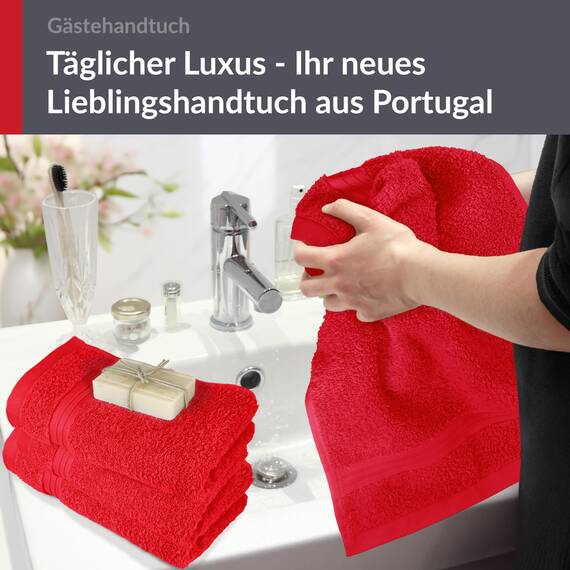 Lashuma 4er Badezimmer Set Händehandtücher Rot - Scharlach, Linz Frottee Gästetücher 30x50 cm