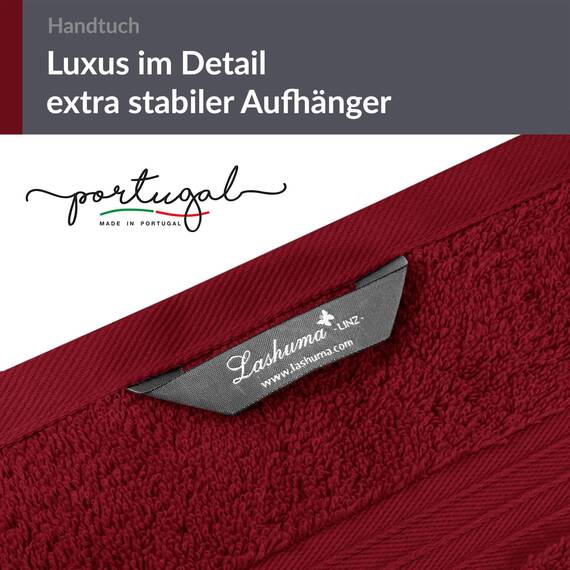 Lashuma 2X Handtuch Set Baumwolle 50x100 cm, Linz Wellness Badetuch Rot - Rubin