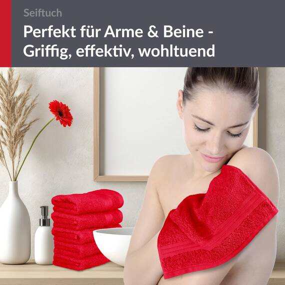 Lashuma 6er Set Seiftuch 30x30 cm, hochwertige Gästehandtücher Rot - Scharlach, Kleine Handtücher Linz